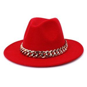 Fedora hat with large thick gold chain wide brim hat (56-58cm adjustable)